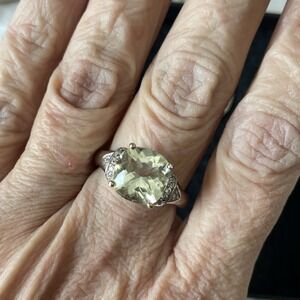 Prasiolite Green Quartz Ring 925 Sterling Silver Oval Statement Ring size 8/9
